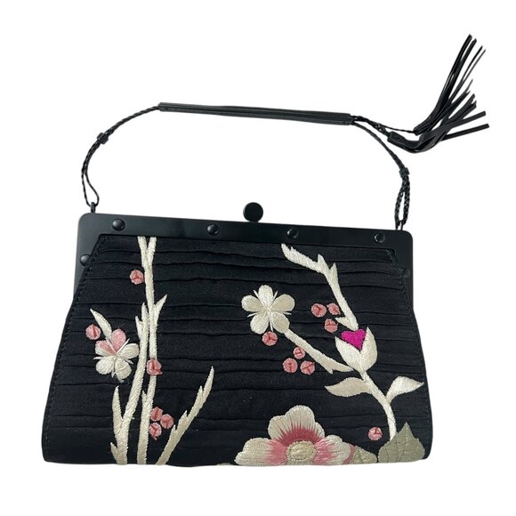 Gucci VINTAGE '03 Black Satin Pleated Multi Embroidered Tassel Mini Shoulder Bag - Picture 7 of 12